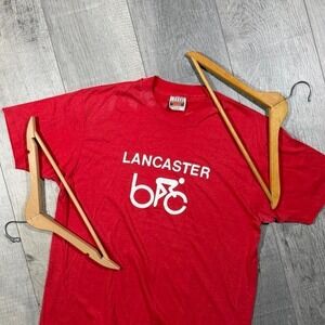 True vintage 80s white and red Lancaster biking faded graphic t shirt